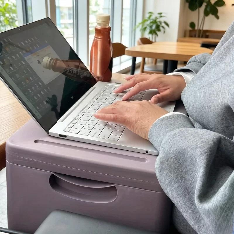 Table pliante pour ordinateur portable avec compartiments de rangement - Plateau robuste pour ordina