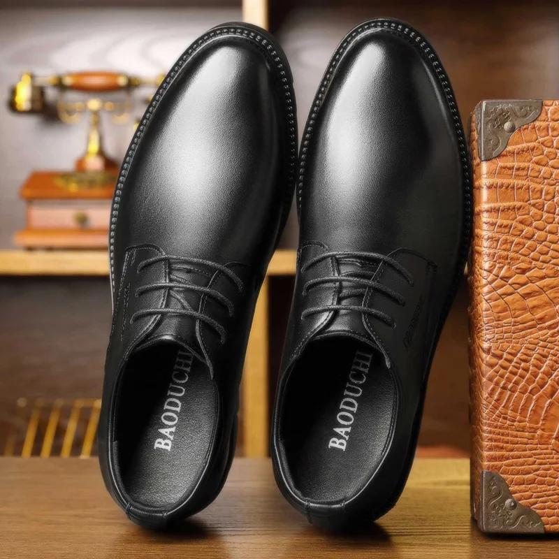 Chaussures pour hommes en cuir de vache augmentant la hauteur de 7cm, chaussures formelles à semelle
