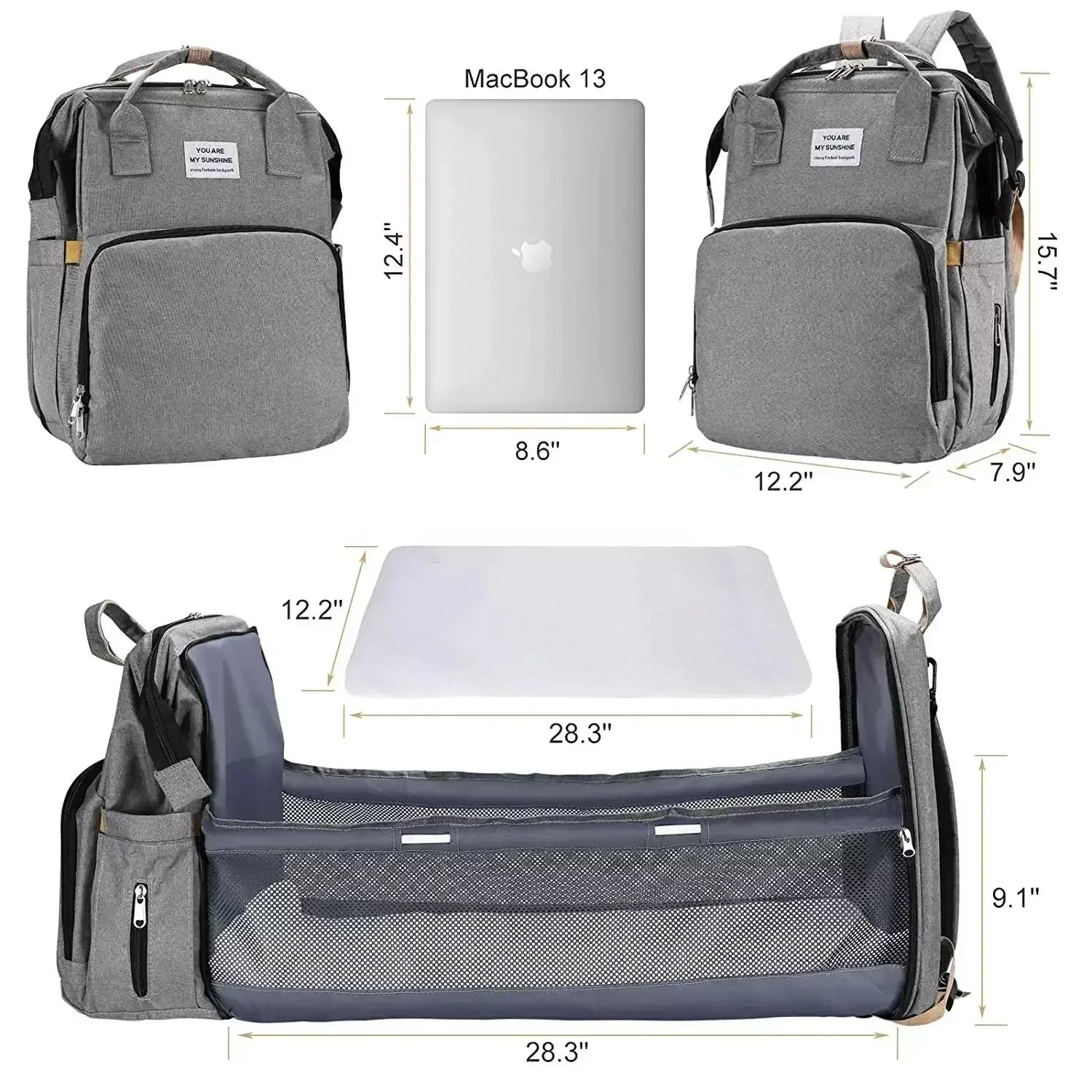 Sac à couches pliable, sacs de lit pour bébé, sac à dos de voyage pour berceau avec Station à langer