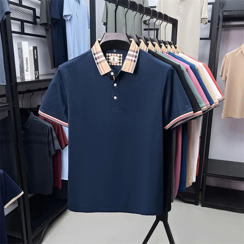 Marque de mode de luxe à manches courtes polo shirt hommes été de haute qualité coton soyeux respira