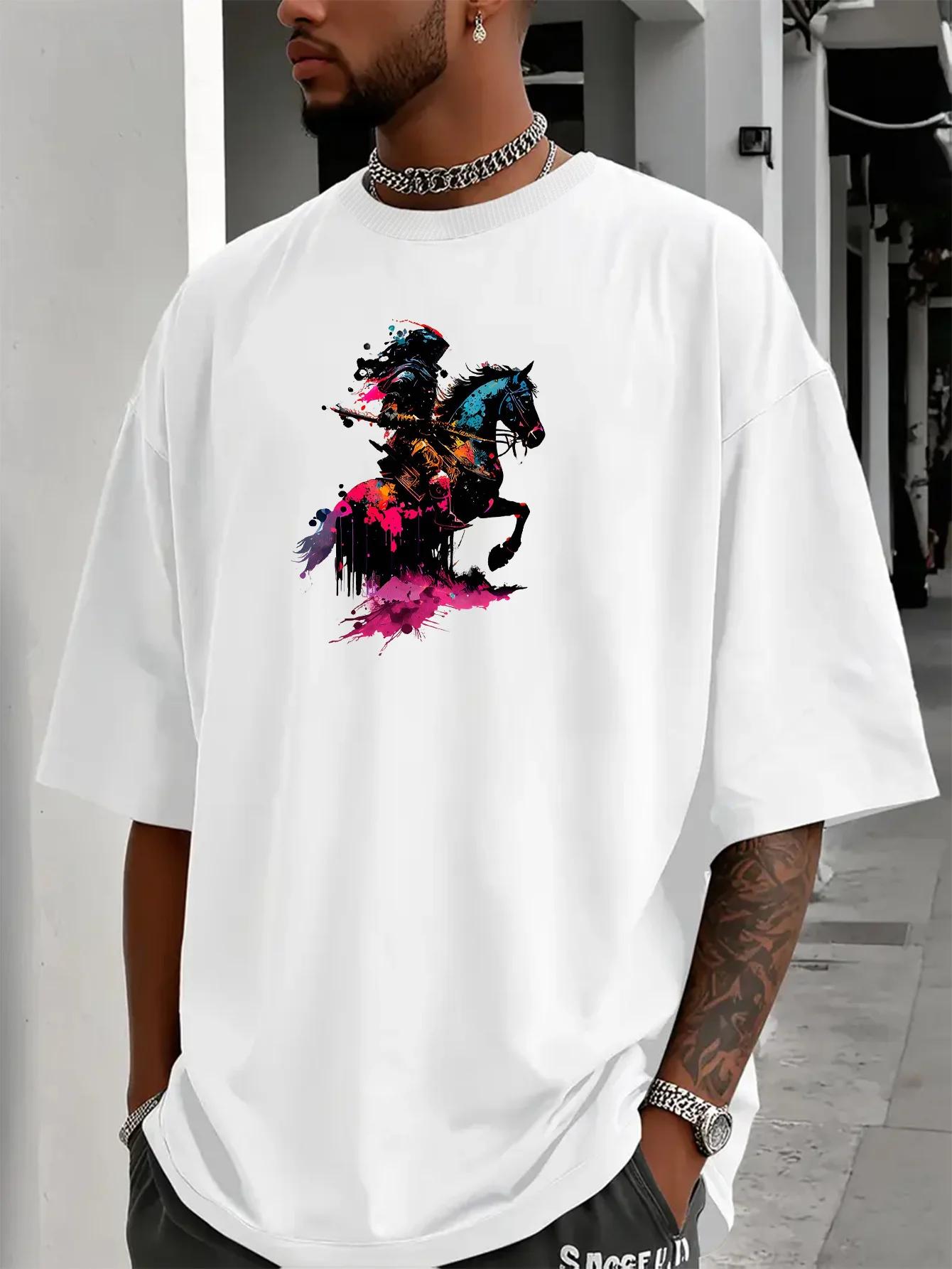T-shirt décontracté d'été pour homme à manches courtes avec motif chevalier et hache, col rond, coup
