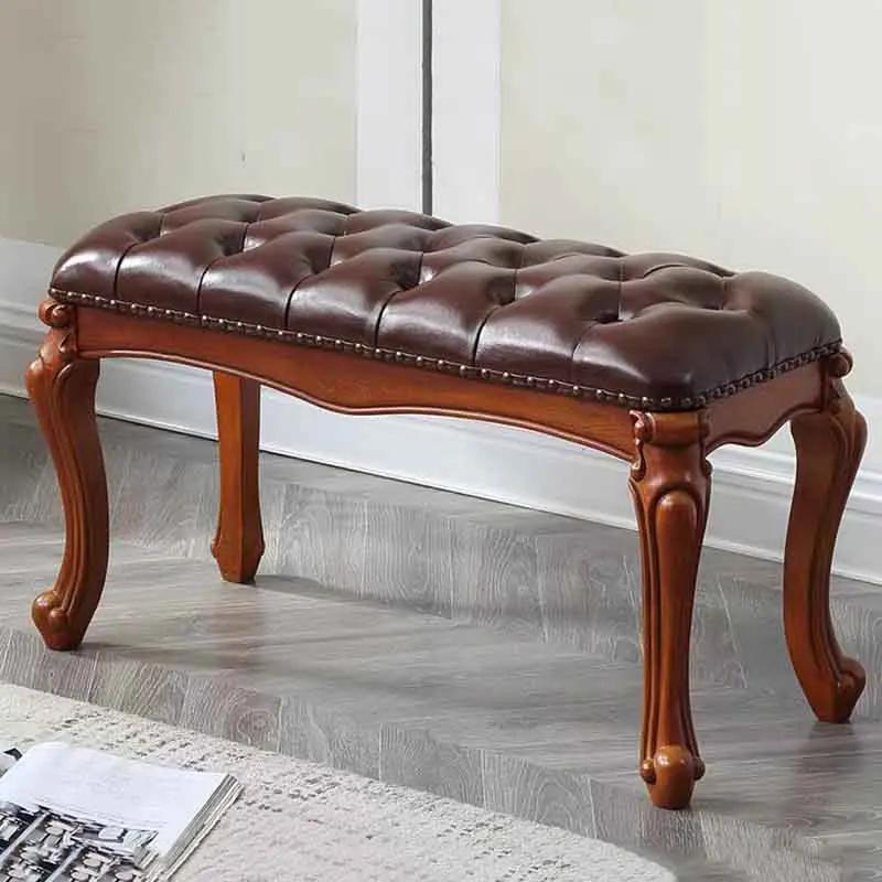 Tabouret de canapé nordique en cuir, chaise longue en bois massif, tabouret à langer, repose-pieds, 
