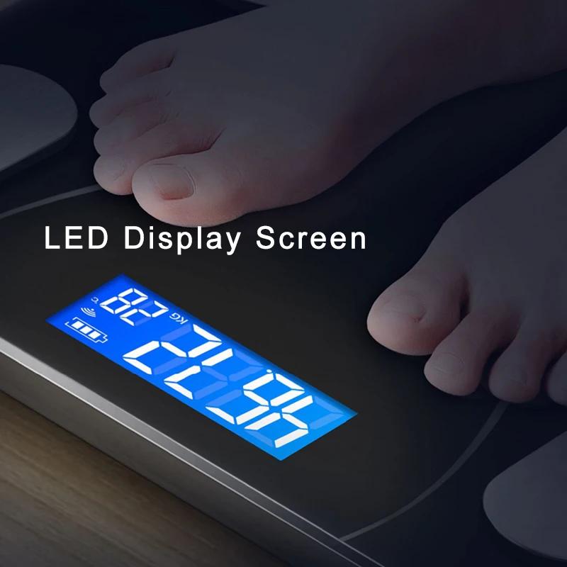 Balance de graisse corporelle intelligente sans fil LED balance de poids de salle de bain numérique 