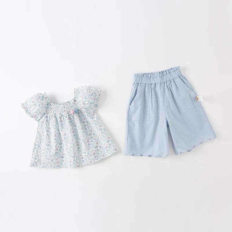 Strive MACBlue-Vêtements d'été à imprimé floral pour filles, manches à bulles, vêtements pour enfant
