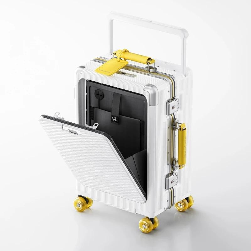 Valise à roulettes de poche à ouverture avant, cadre en aluminium, valise à roulettes à poignée larg
