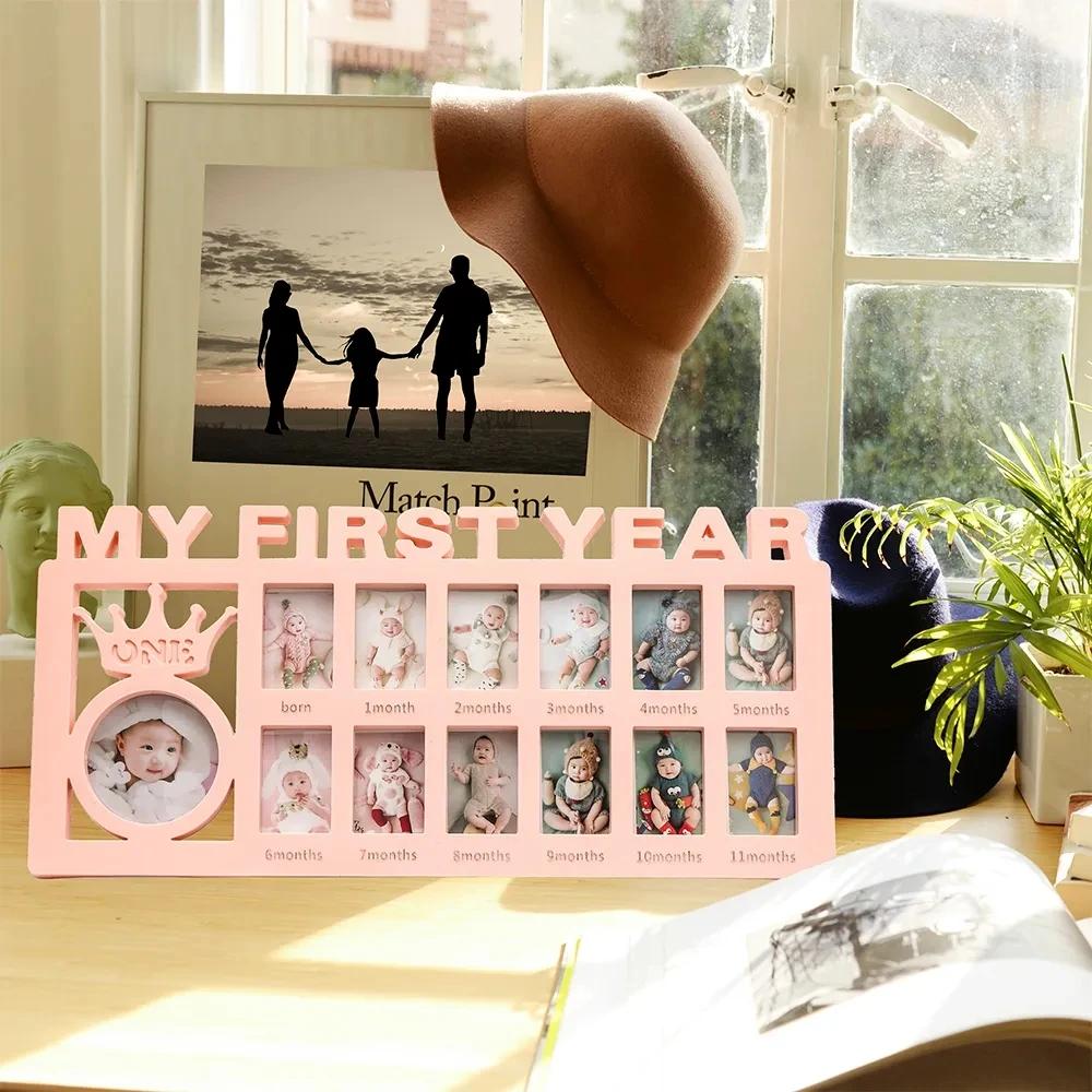 Cadre souvenir bébé 0 à 12 mois - Cadeau mémoire première année avec photos