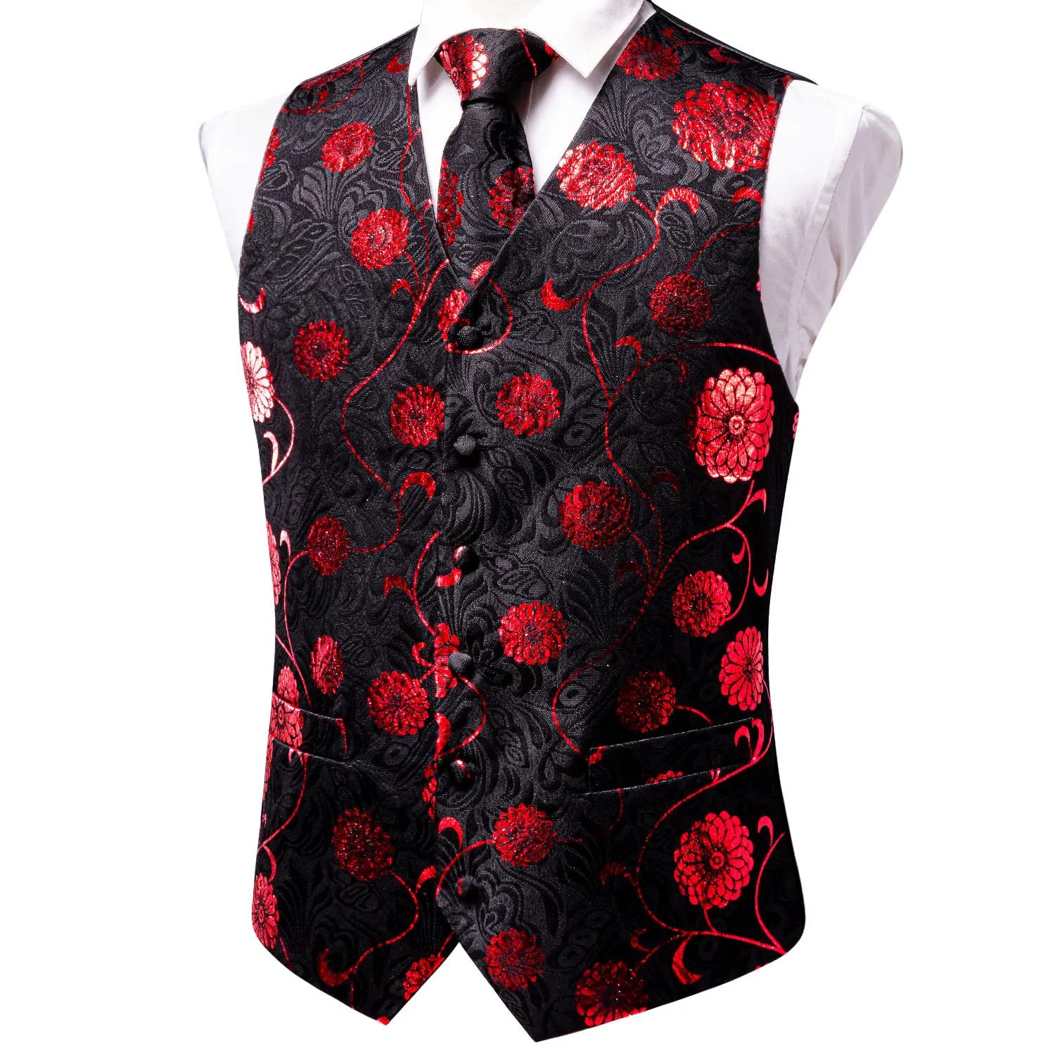 Ensemble de costume pour homme : Gilet, cravate, pochette et boutons de manchette jacquard floral Pa