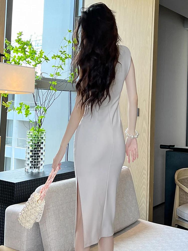 Robe Longue Simple et Élégante à la Mode pour Femme, Tenue Décontractée, Fendue, ix, Rue, Banquet Éd