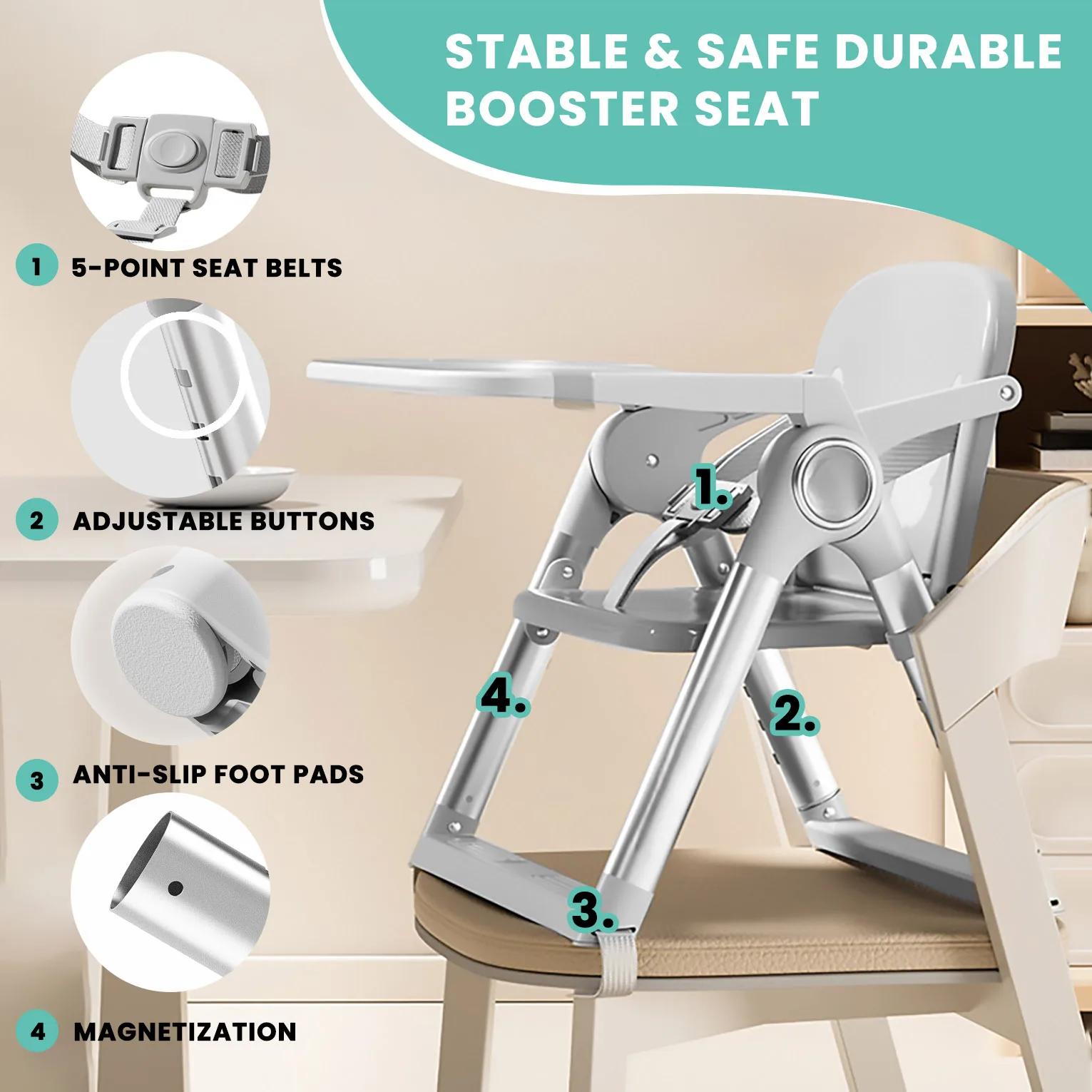 Salle à manger avec siège rehausseur portable 3 en 1, chaise haute pliable et réglable avec assiette