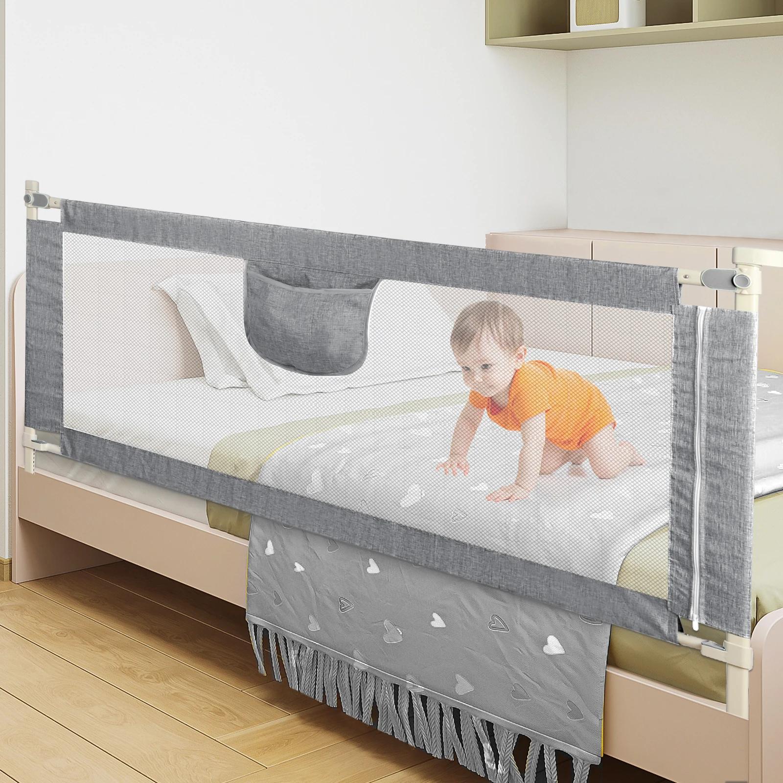 Barrière de lit extra-large 150/180/200 cm protection sécurité enfant gris rose bleu chambre bébé