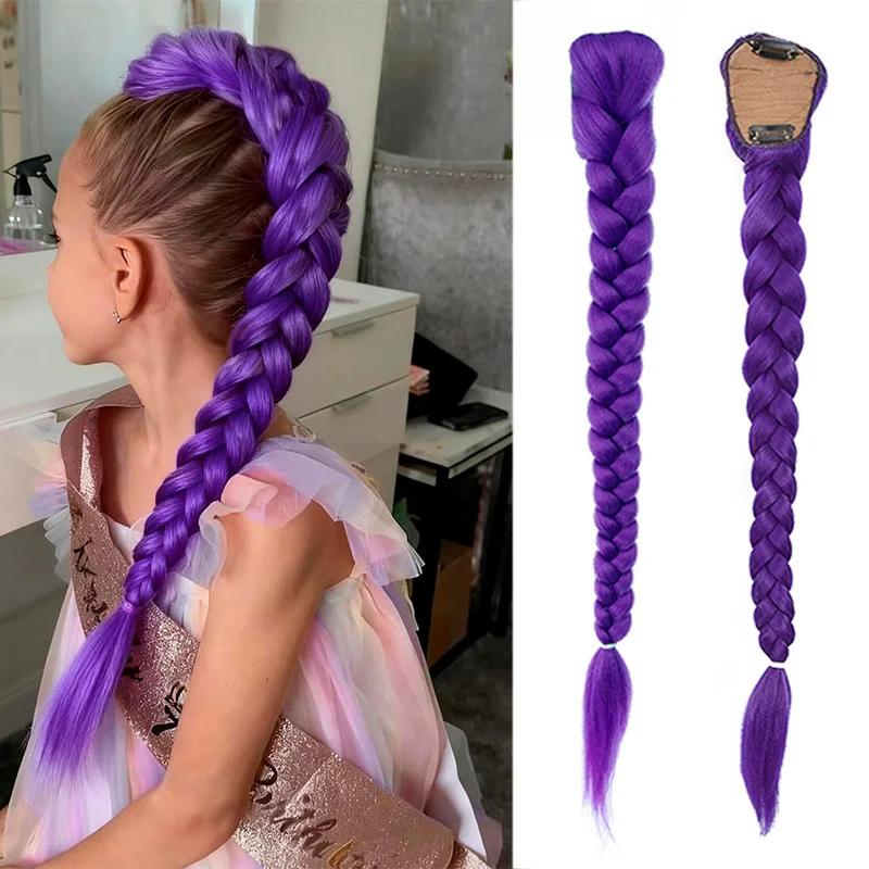 Synthétique 26 pouces de long tressé violet cheveux queue de cheval Rumi Costume coiffure queue de c
