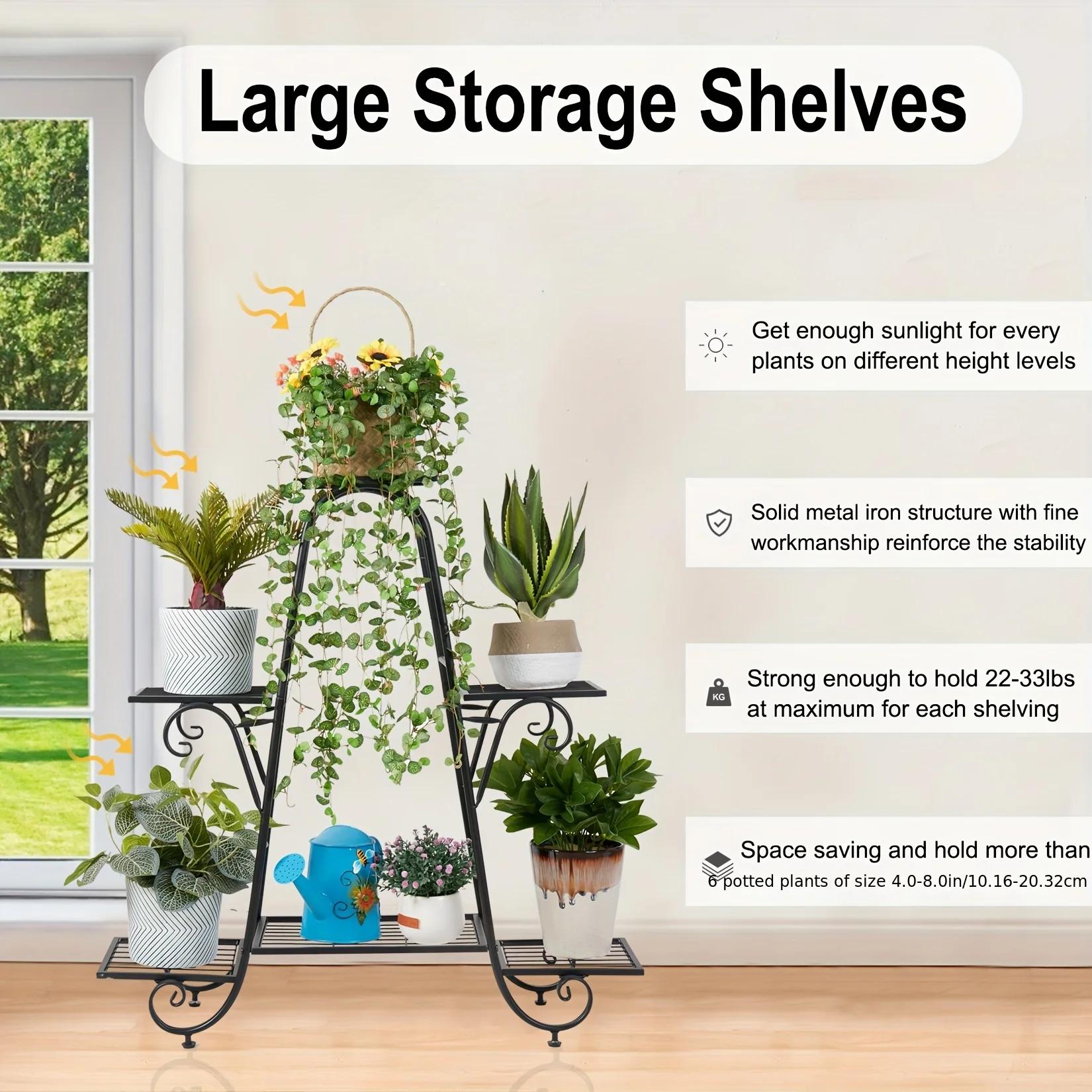 Support pour plantes en métal à 6 niveaux, support pour pots de fleurs, support pour pots de fleurs 