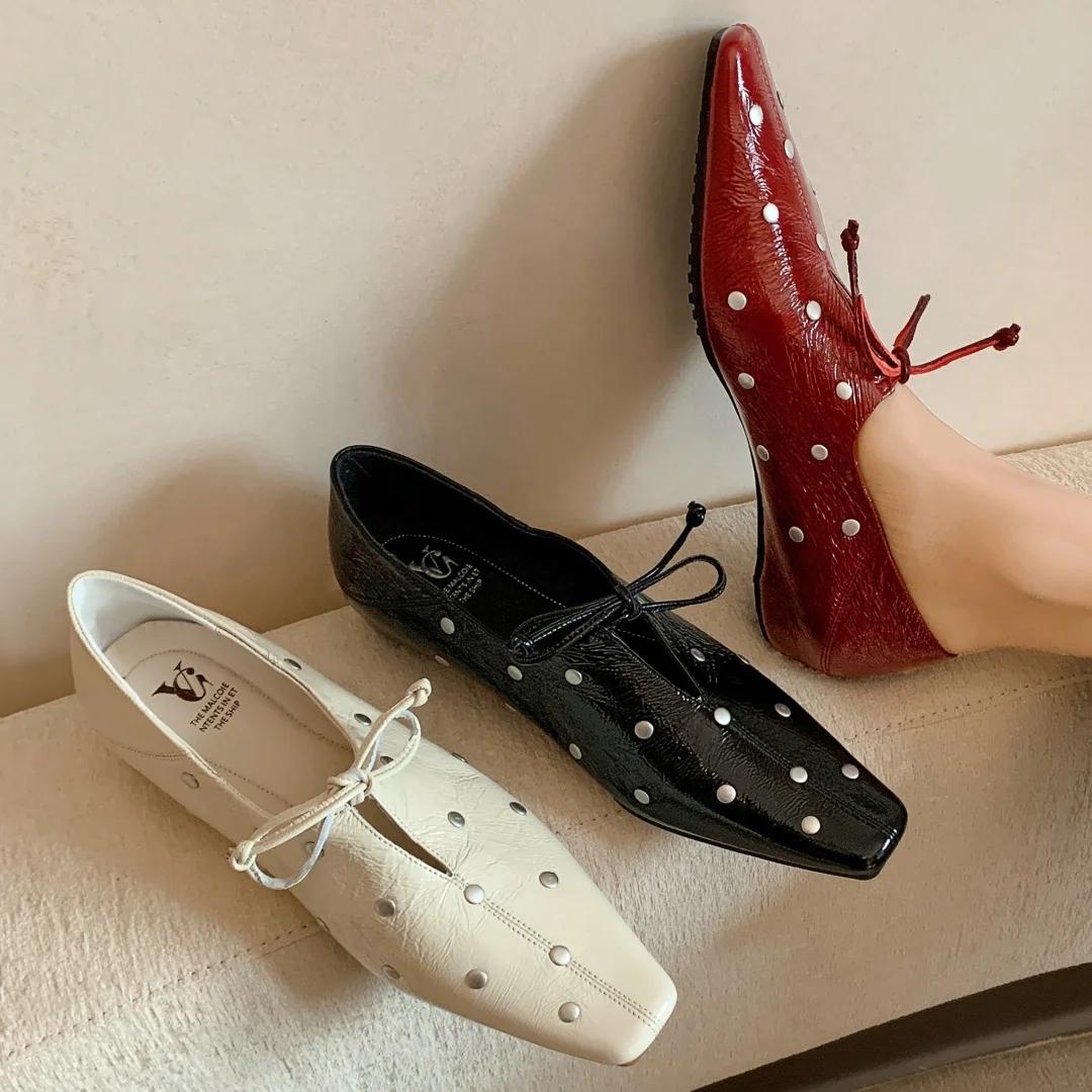 Espadrilles à lacets en cuir de vachette pour femmes, ballerines ald-on, chaussures à rivets souples