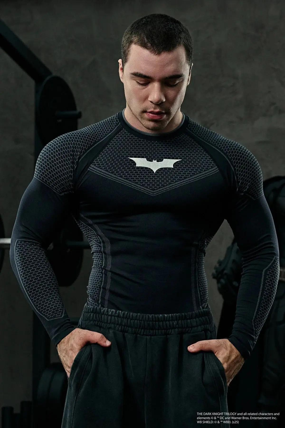 Été nouveaux hommes serré manches longues survêtement salle de sport sport Fitness sensation de glac