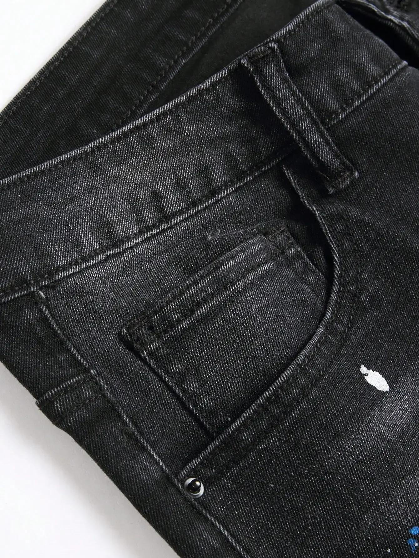 Jean en Denim extensible et Slim pour hommes, pantalon décontracté déchiré, trou Patchwork, coupe ci
