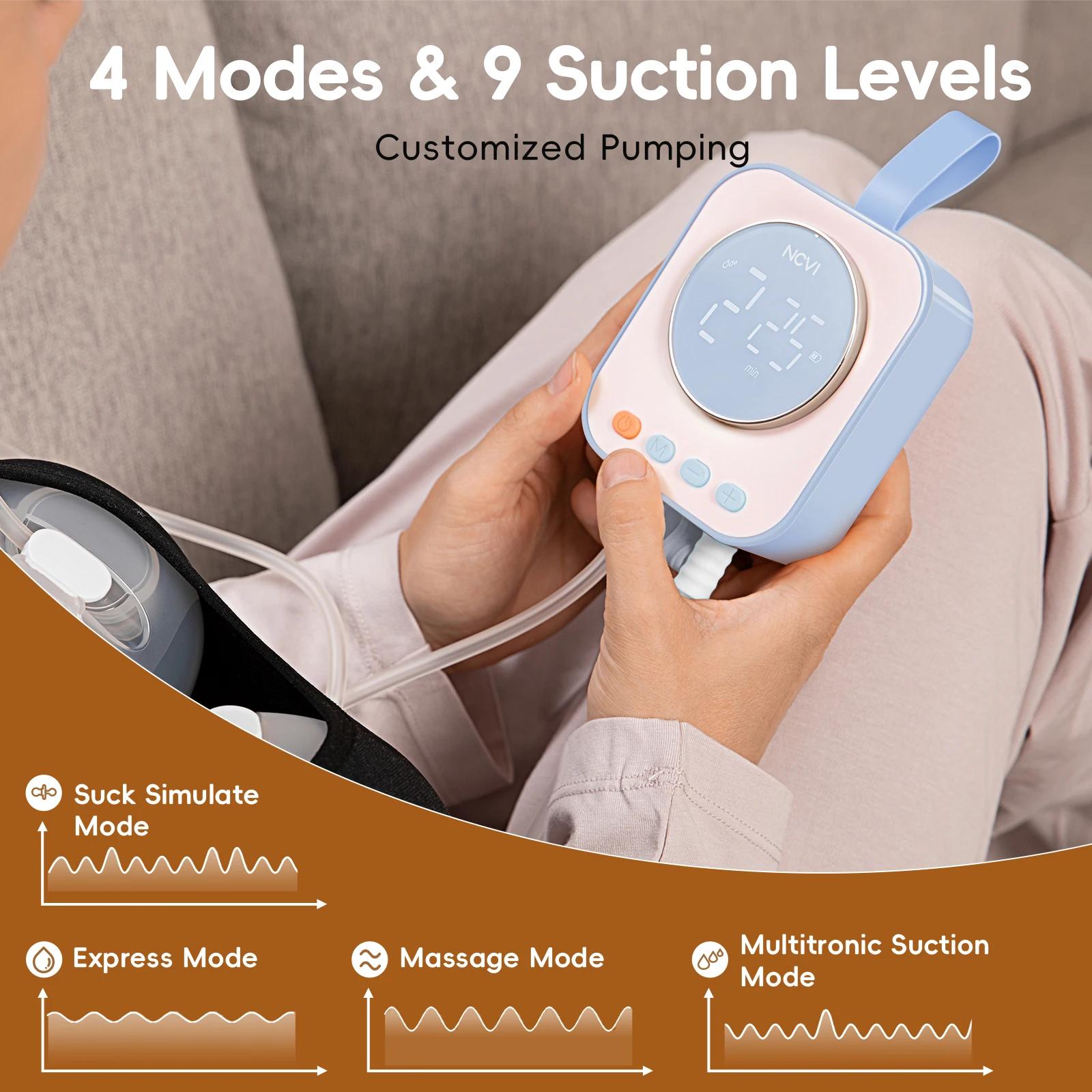 Tire-lait portable mains libres NCVI, combiné avec un moteur solide et des tasses portables, 4 modes