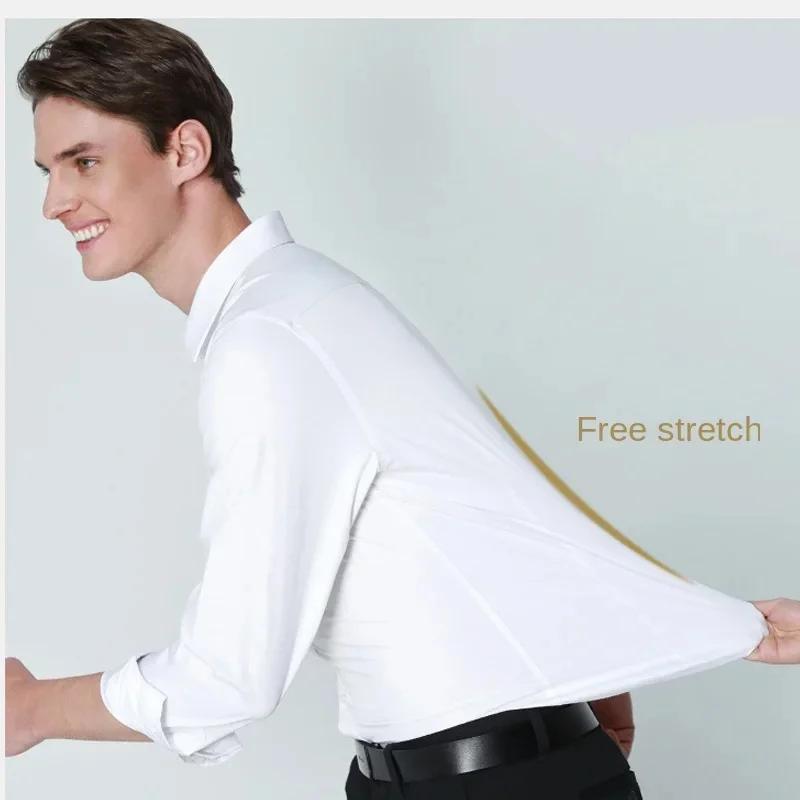 Chemise élastique à manches longues pour hommes, tenue d'affaires décontractée sans repassage, tenue