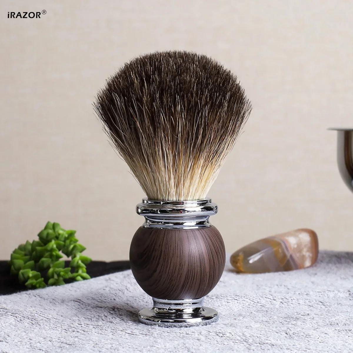 Brosse de rasage en poils de blaireau pur pour hommes, avec manche en Grain de palissandre, rasoir d