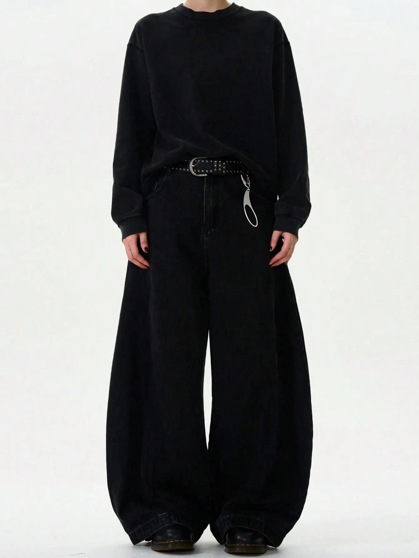 Jeans pour hommes Printemps-Été, style urbain, coupe américaine ample à jambe large, en denim à coup