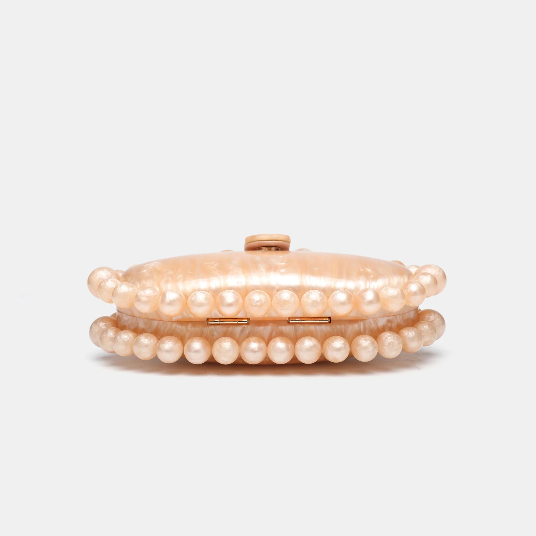 Sac de soirée de luxe 2025 avec chaîne perlée dorée, sac en acrylique en forme de gâteau pour femme,
