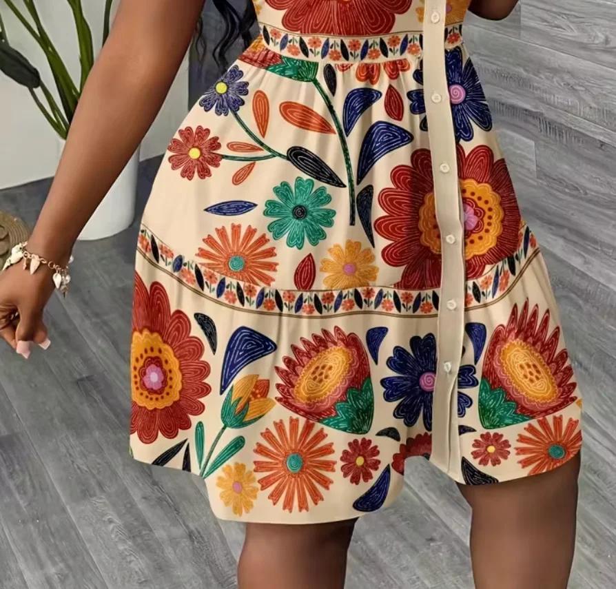 Robe chemise d'été pour femme 2026 à imprimé floral, manches bouffantes, ourlet à volants, coupe tra