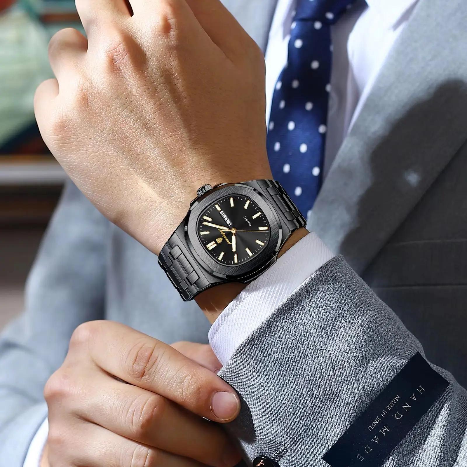 POEDAGAR luxe carré hommes montres étanche lumineux Date semaine hommes montre en acier inoxydable m