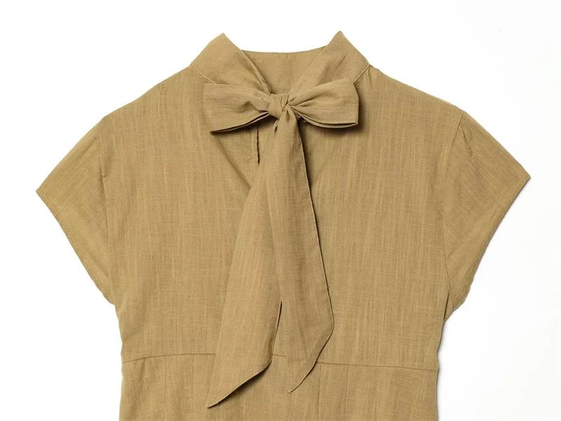 Chemise Femme Été 2026 Nouvelle Collection Kaki Manches Courtes Nœud Décoratif Ourlet Creux Style Dé