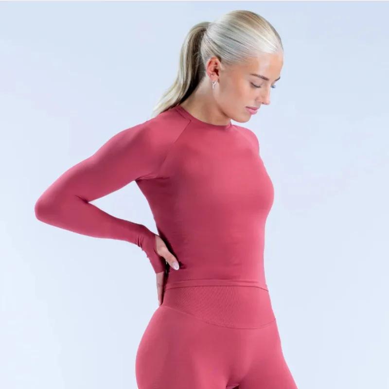 Ensemble d'entraînement européen en tricot sans couture pour femmes, pantalon à manches longues, séc
