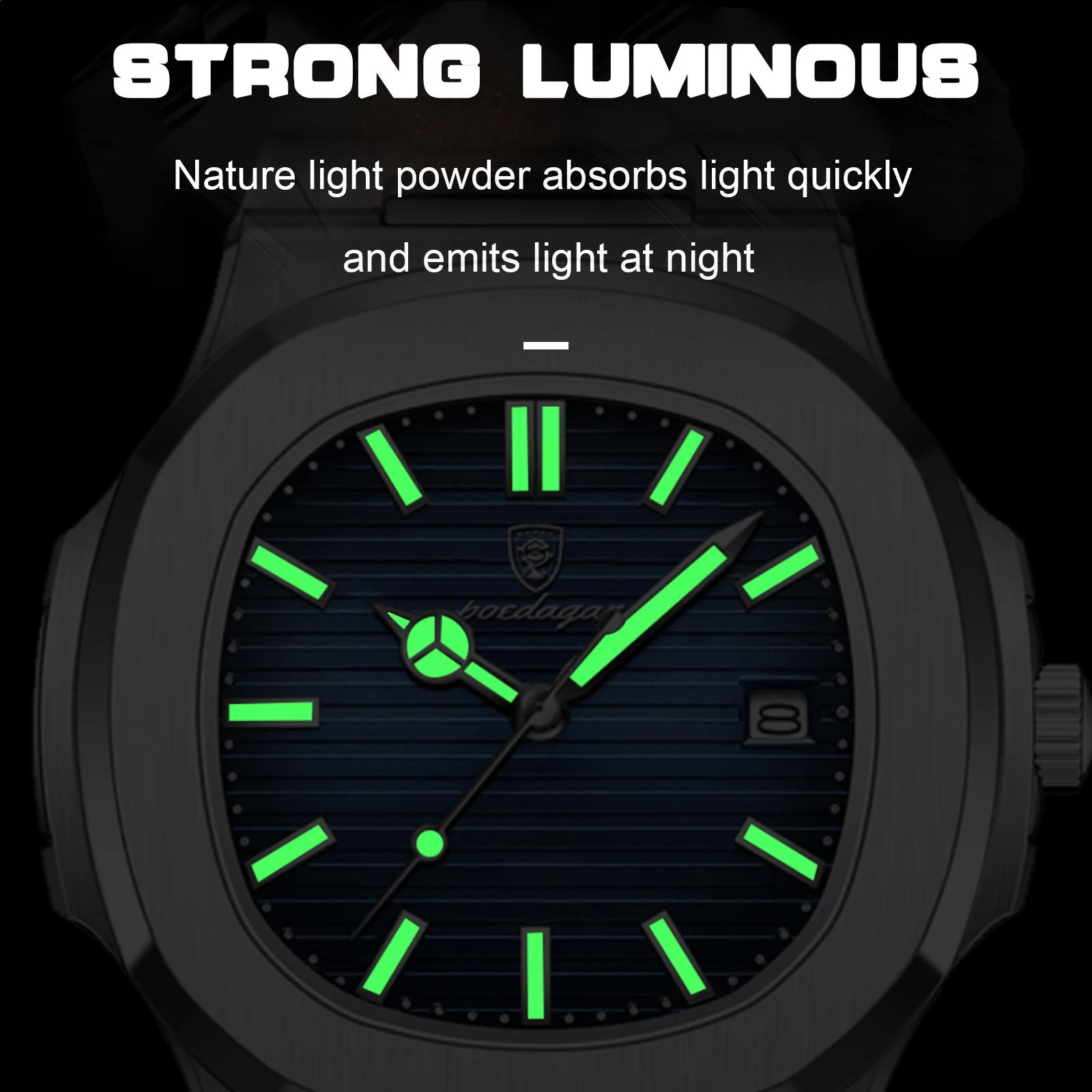POEDAGAR mode carré Quartz homme horloge étanche lumineux Date montres en acier inoxydable pour homm