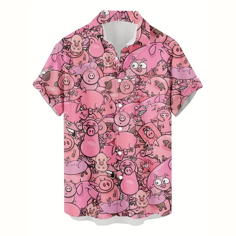 Mode chat chien chemise hawaïenne hommes 3d imprimé Animal cochon graphique chemises à manches court