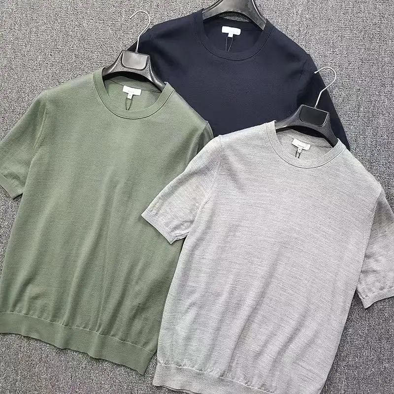 T-shirt à manches courtes et col rond pour hommes, 100% laine mérinos, haut ultra fin, t-shirts en t