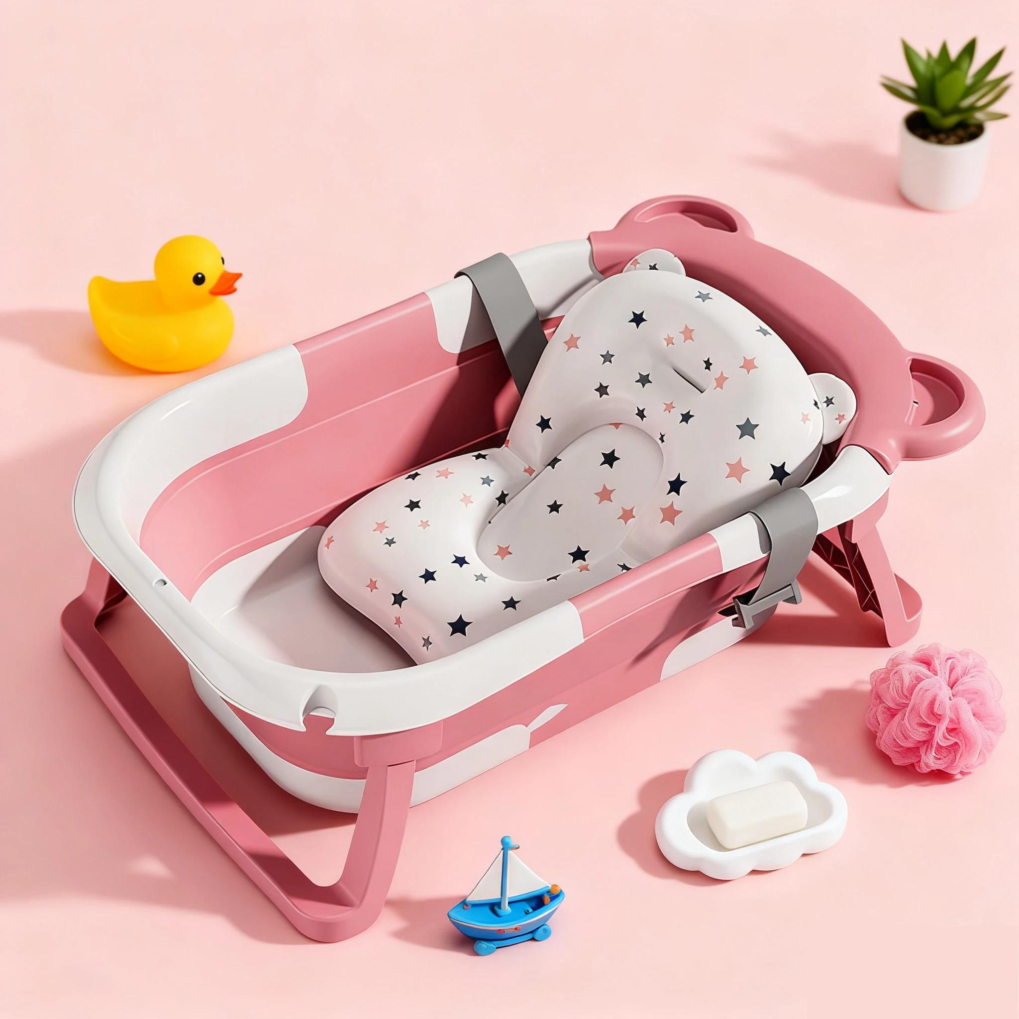 Baignoire pliable pour bébé, grande baignoire avec tapis de bain antidérapant, bain de voyage portab