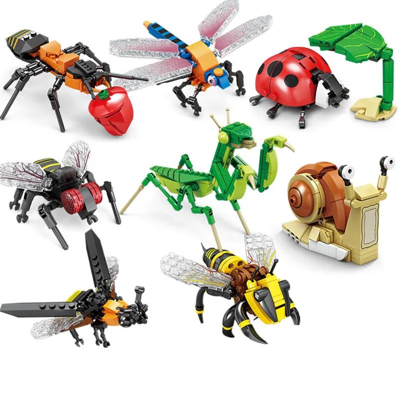 Blocs de construction créatifs, modèle d'insecte, abeille, libellule, fourmi, mante, jouets assemblé