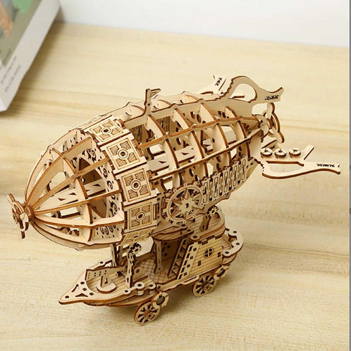 Modèle d'échelle de Puzzle en bois de voiture 3D dirigeable, Kit de modèle de bricolage, cadeau arti