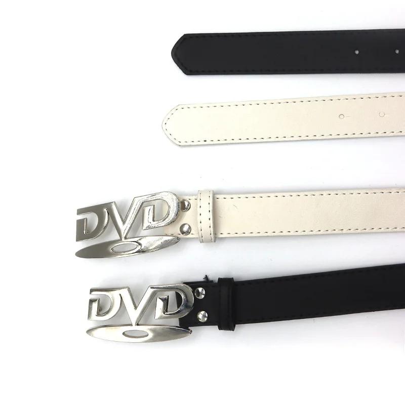 Ceinture unisexe à boucle DVD nostalgique, polyvalente, noire et blanche, décorative, pour hommes et