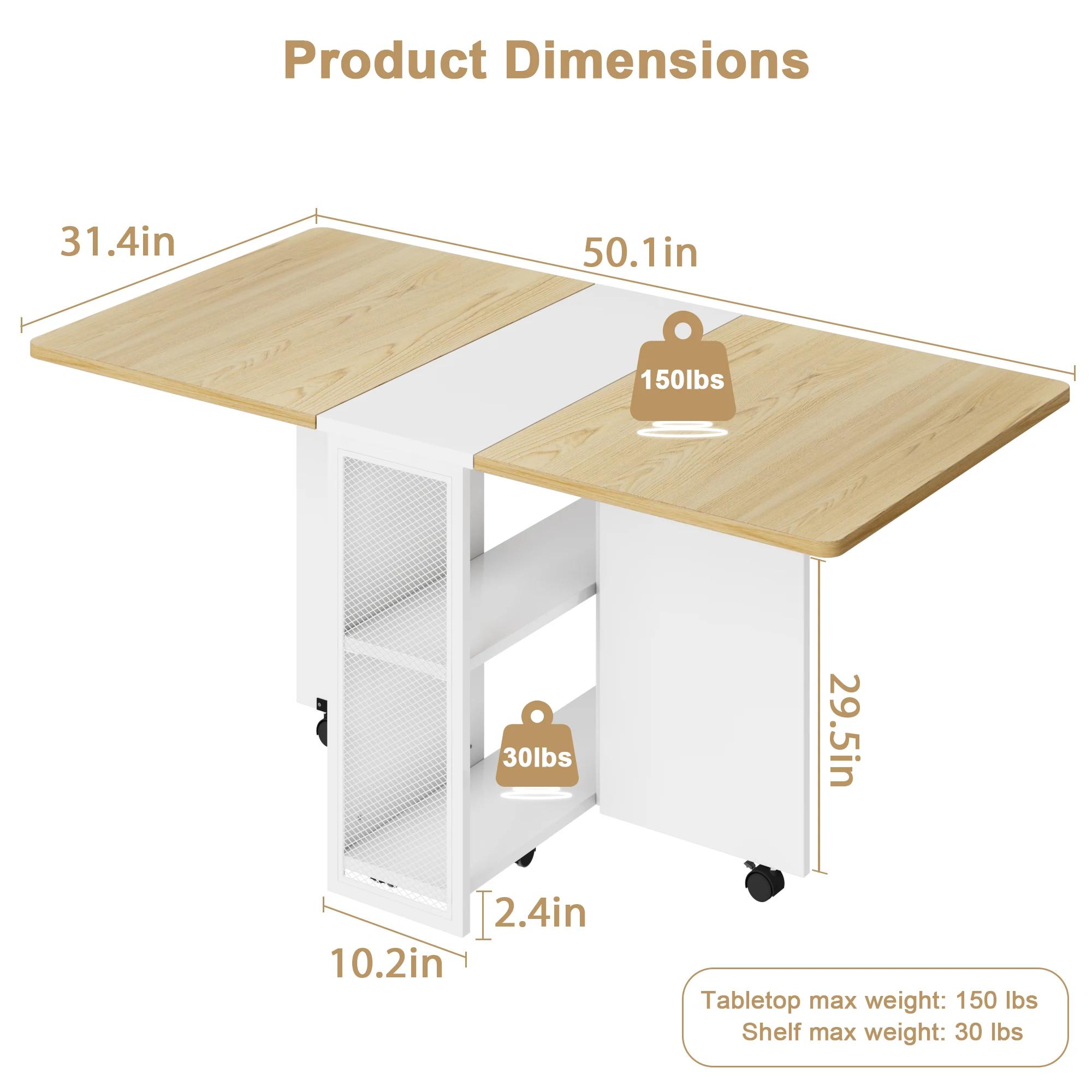 Table à manger pliante, table à manger à feuilles tombantes pour 4, table de cuisine pliable avec 6 