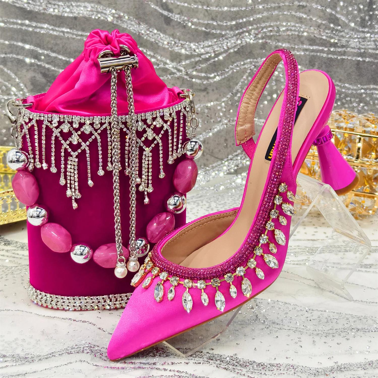 Venus Chan Po-Chaussures à Talons Hauts Pointus pour Femme, Sac à Main de Luxe, Strass, Élégant, Soi