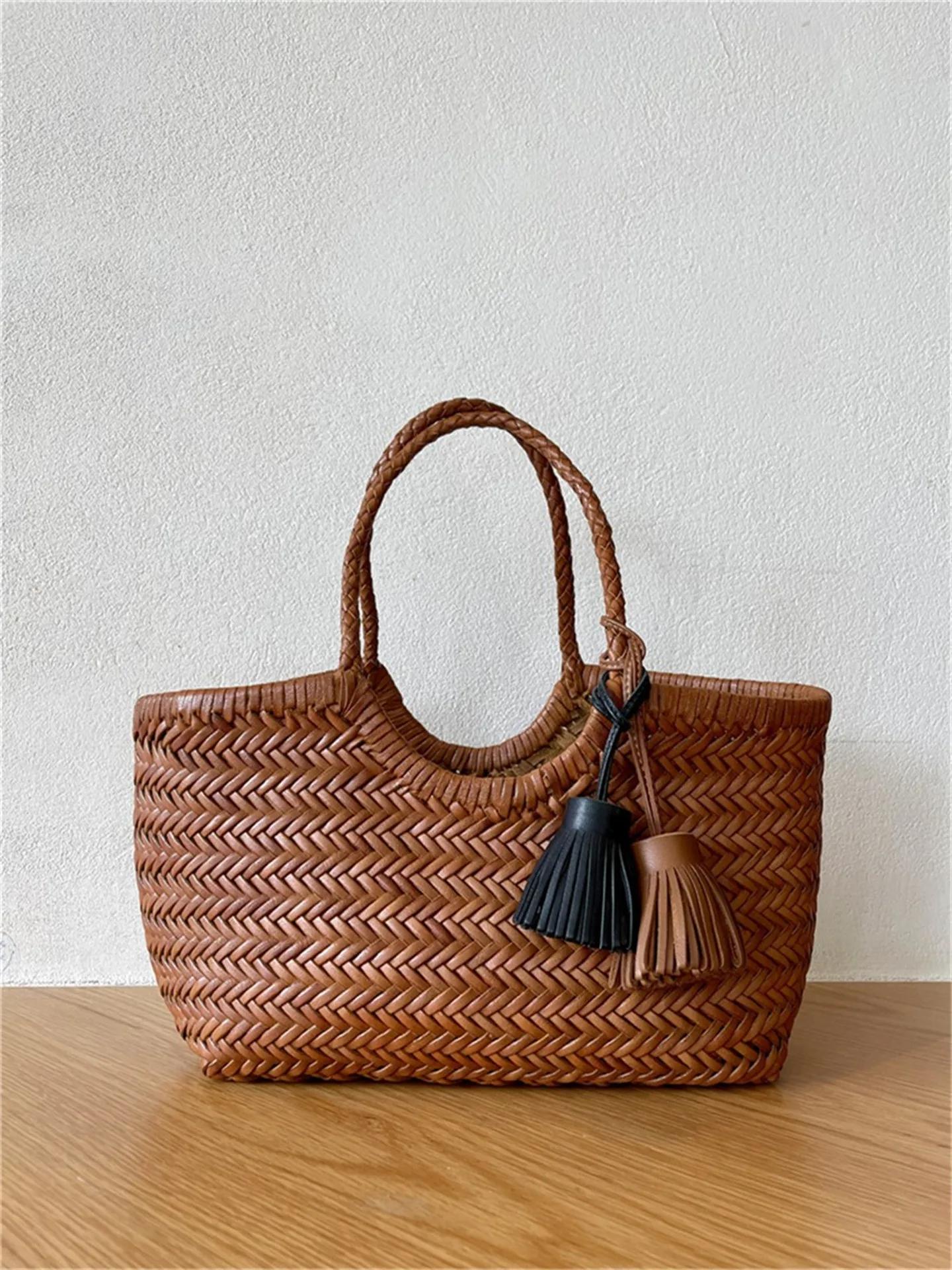Sac tissé en cuir de vachette fait main français, sac cabas vintage à bandoulière unique, sac de cou