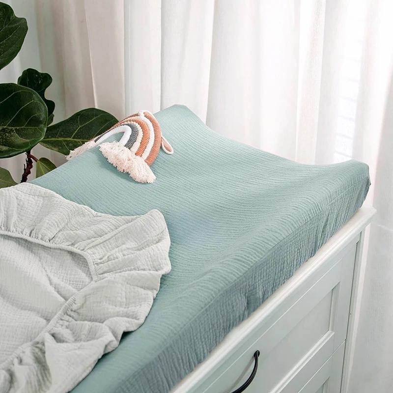 Housse de matelas à langer en mousseline pour bébé, 2 pièces, douce et respirante, en coton, pour Ta