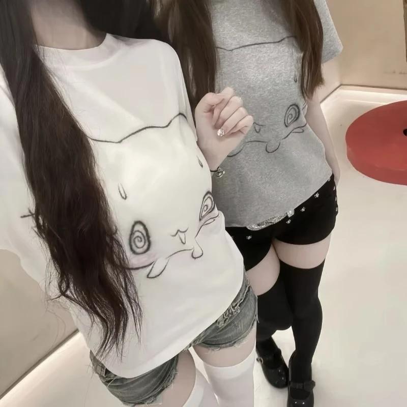 T-shirt surdimensionné japonais pour femmes, vêtements à manches courtes, col rond, mignon, à la mod