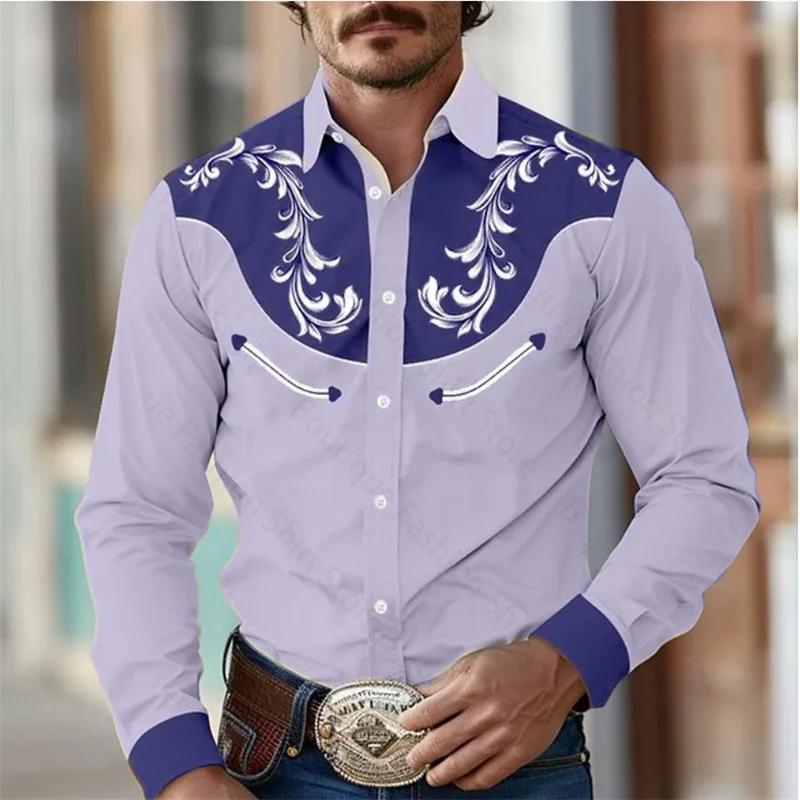 Chemise à fleurs rétro occidentale pour hommes, en plein air, rue, décontractée, quotidienne, printe