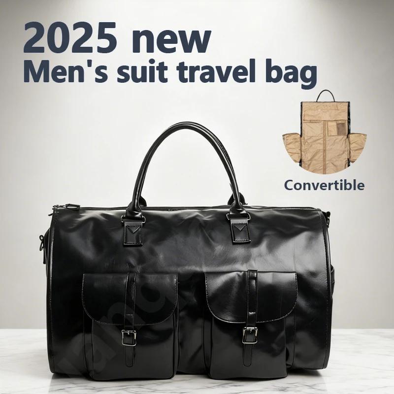 Sac de voyage d'affaires en cuir PU pour homme, grand sac de voyage convertible 2-en-1, imperméable,