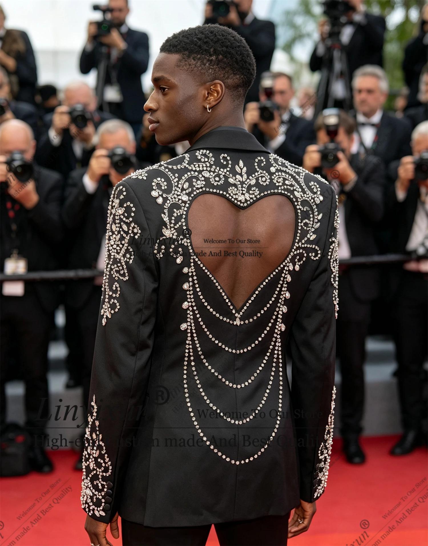 Costume homme élégant en strass et diamants, 2 pièces, blazer de soirée, coupe ajustée personnalisée