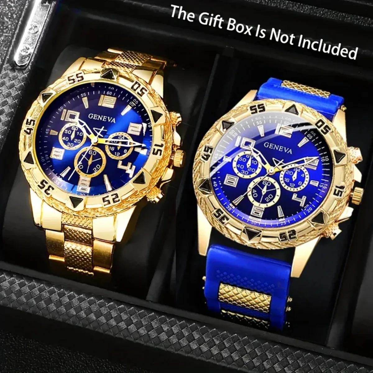 Ensemble de montres à Quartz pour hommes, 2 pièces, montres d'affaires à la mode, bracelet en Silico
