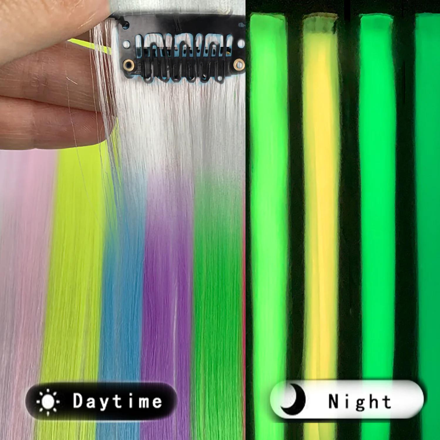 Extensions capillaires synthétiques lisses de 20 pouces, postiches de couleur lumineuse, pinces à ch