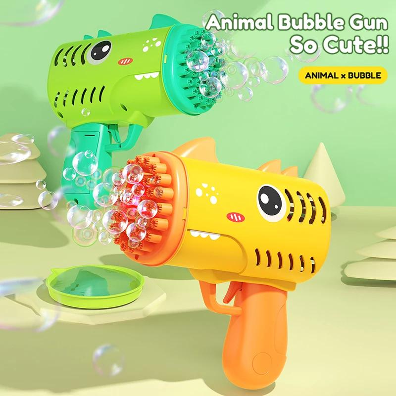 Jouet à bulles portatif pour enfants, 35 trous, dinosaure, machine à bulles électrique de dessin ani