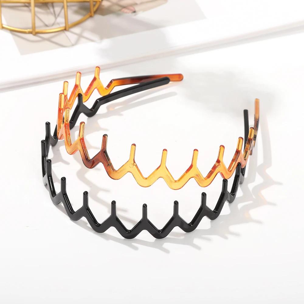 Bandeau ondulé incurvé noir, cerceaux antidérapants à dents, bandeau pour femmes, lavage du visage, 