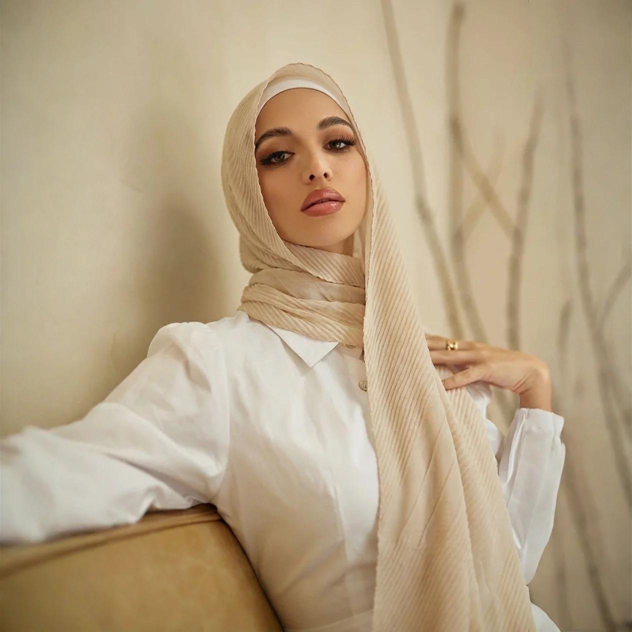 Écharpe plissée en coton pour femme, voile musulman, châle rond déformable, hijab islamique, grande 