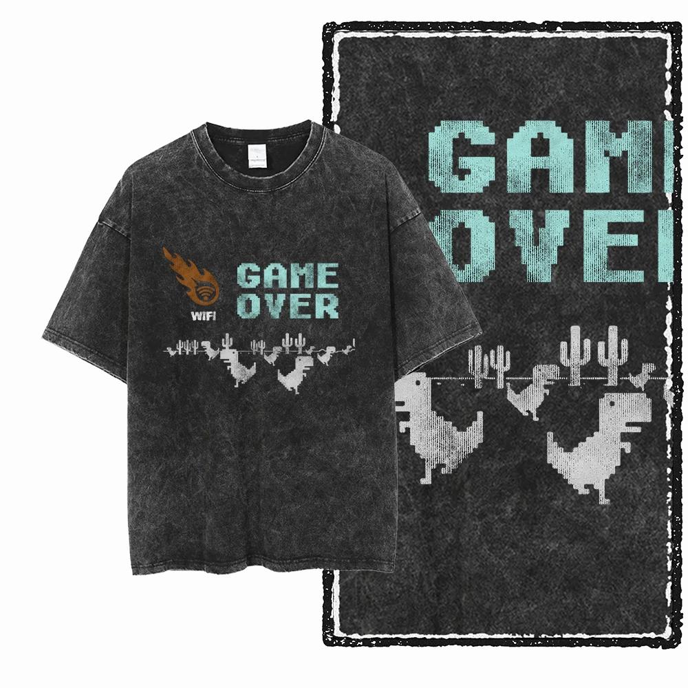 ZH DINO GAME THEME imprimé coton lavé à l'acide graphique exclusif unisexe t-shirt Cool Streetwear h