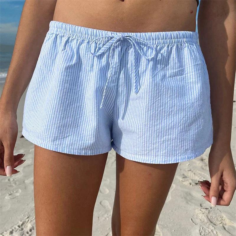 Short à rayures décontracté pour femmes, vêtements Y2K, proximité Wstring, taille élastique, coupe a